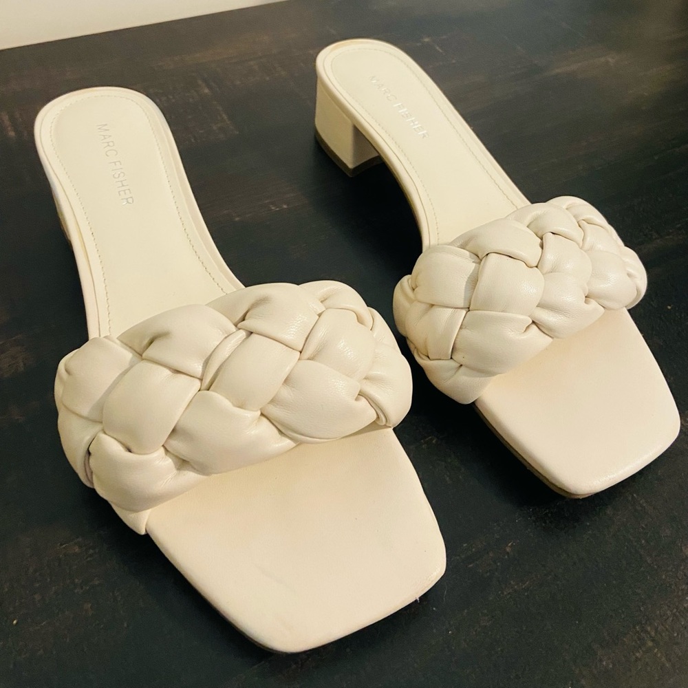 White Marc Fisher Calvie Slide Sandal